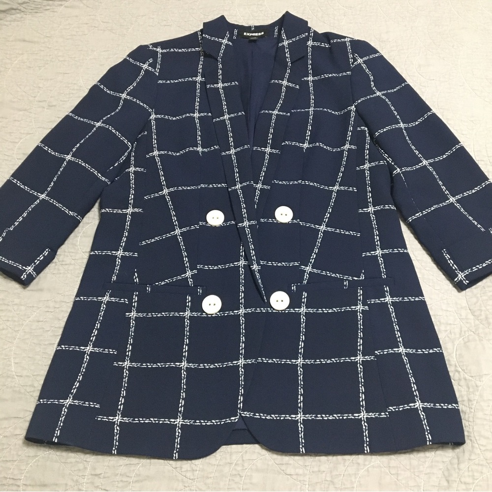 Express Windowpane Print Double Breasted Boyfrien… - image 3